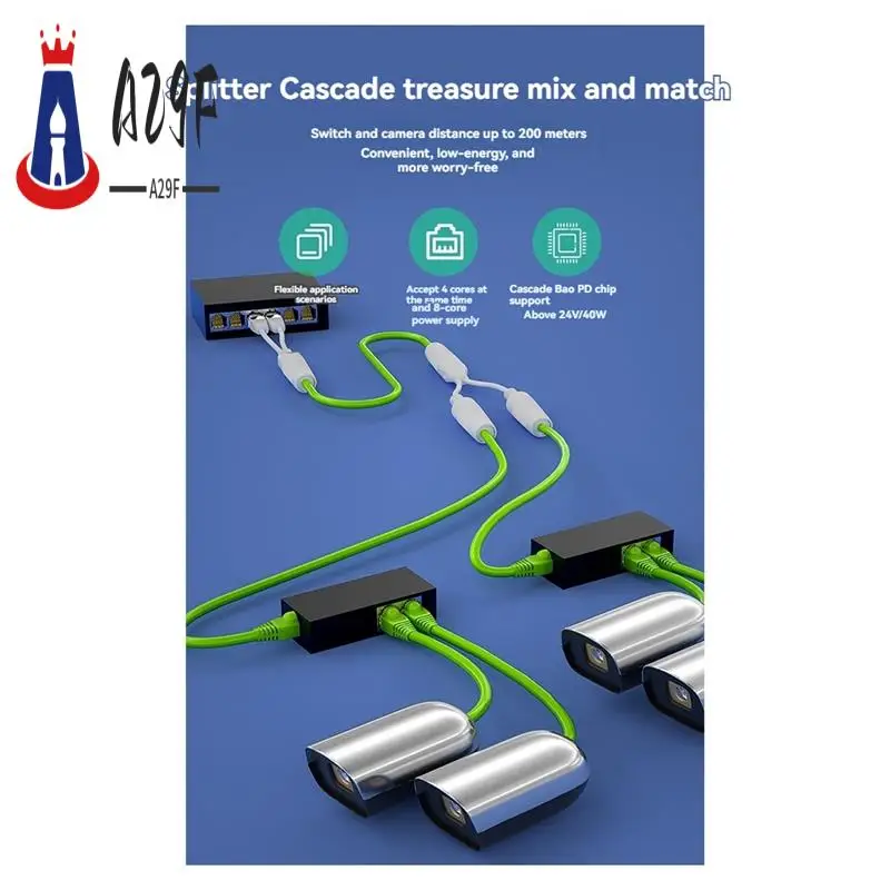 A29F-POE Splitter 2-In-1 Cable Connector Three-Way Connector For Security Camera Install