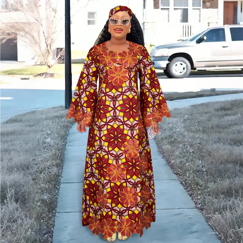 H&D African Clothing Dresses For Women Elegant Wedding Party Gown Ankara Dashiki Long Dress Roupas Bazin Riche Robes 2024