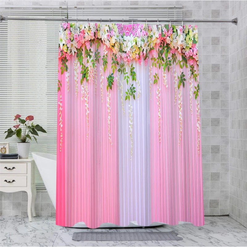 Beautiful Flowers  Bathing Curtain  Bathroom  Shower Curtain Waterproof With 12 Hooks Fishes Home Deco Free Ship