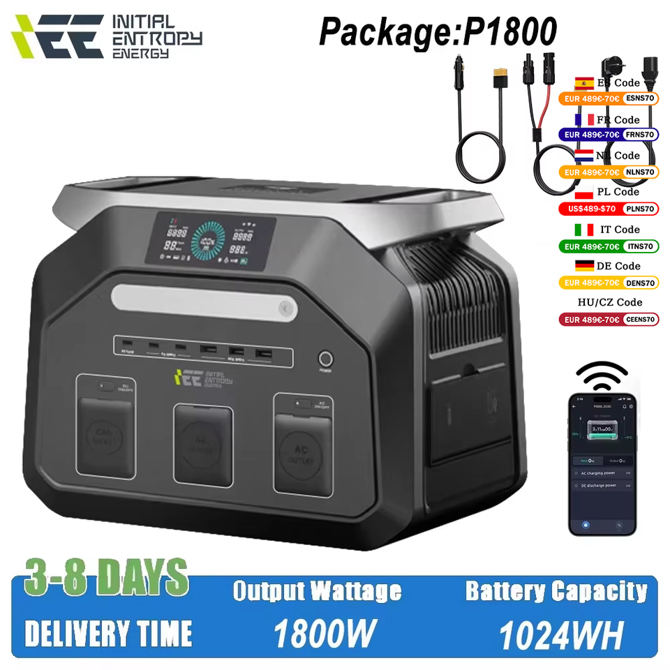 IEE P1800 Portable Power Station 1800W Solar Generator Power Storage 1024Wh LiFePO4 With 3600W Peak AC Exit for Emergenza Camp