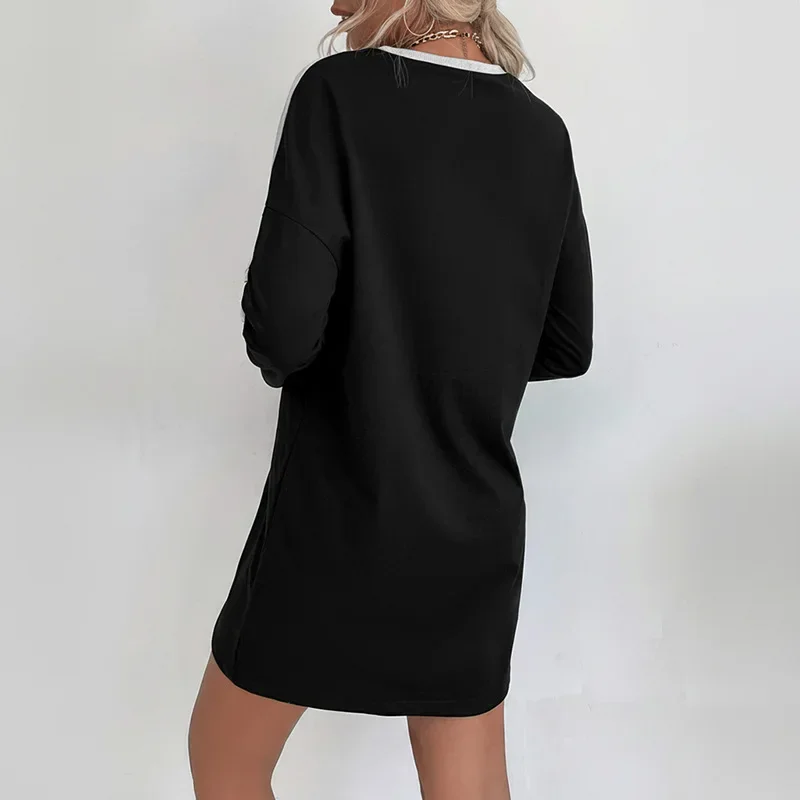 

Women's Autumn New Casual Style Hoodie Dress Fashion Daily Loose Round Neck Long Sleeve Loose Waist Bathroom Dresses for Women