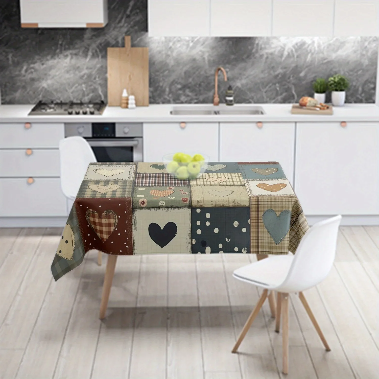 1pc Retro-style heart-shaped checkered polyester tablecloth, washable tablecloth, suitable for dining room and festivalsxzj