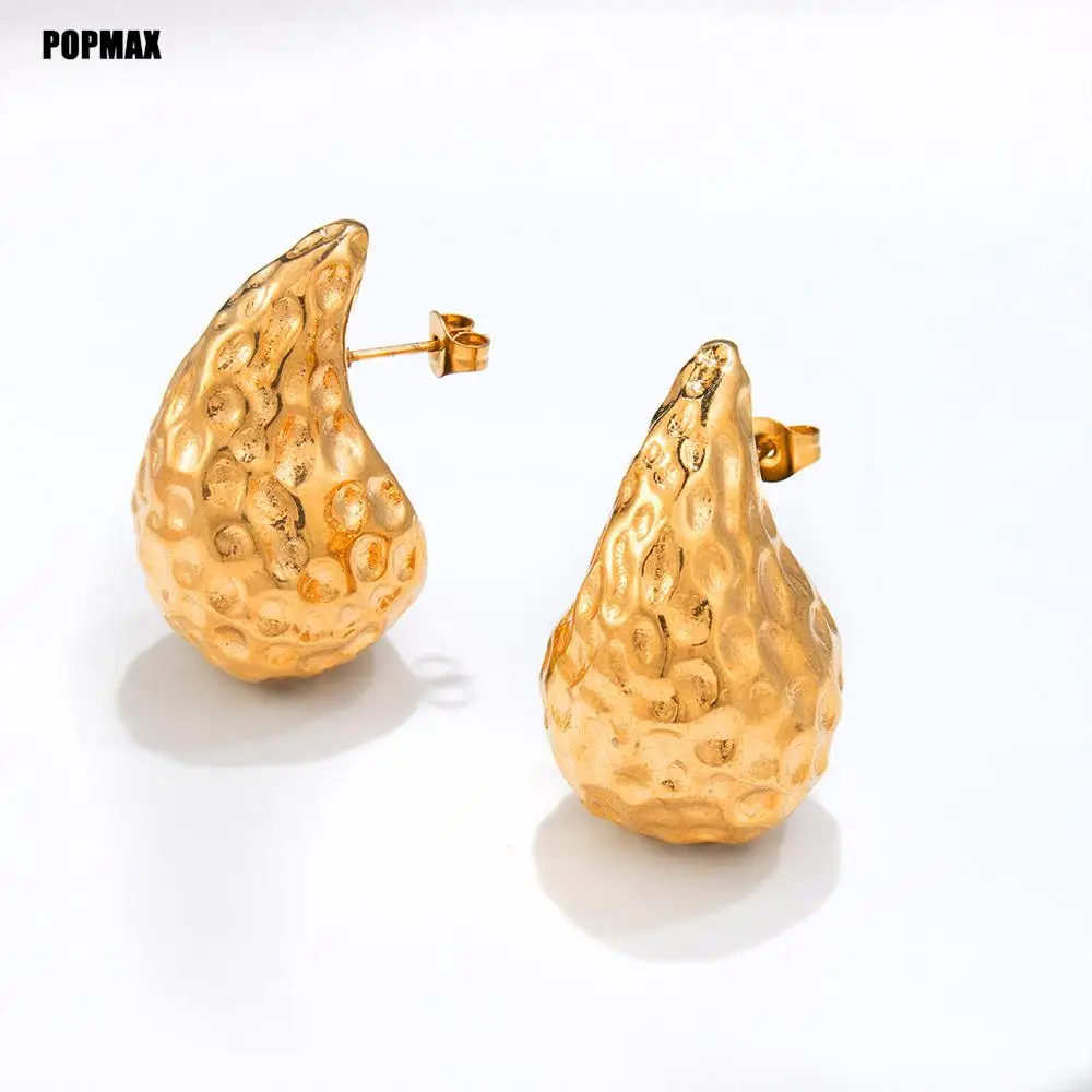 INS-pendientes de gota de agua gruesos y pulidos, aretes martillados con forma de guisantes en forma de lágrima de acero inoxidable, joyería impermeable para boda