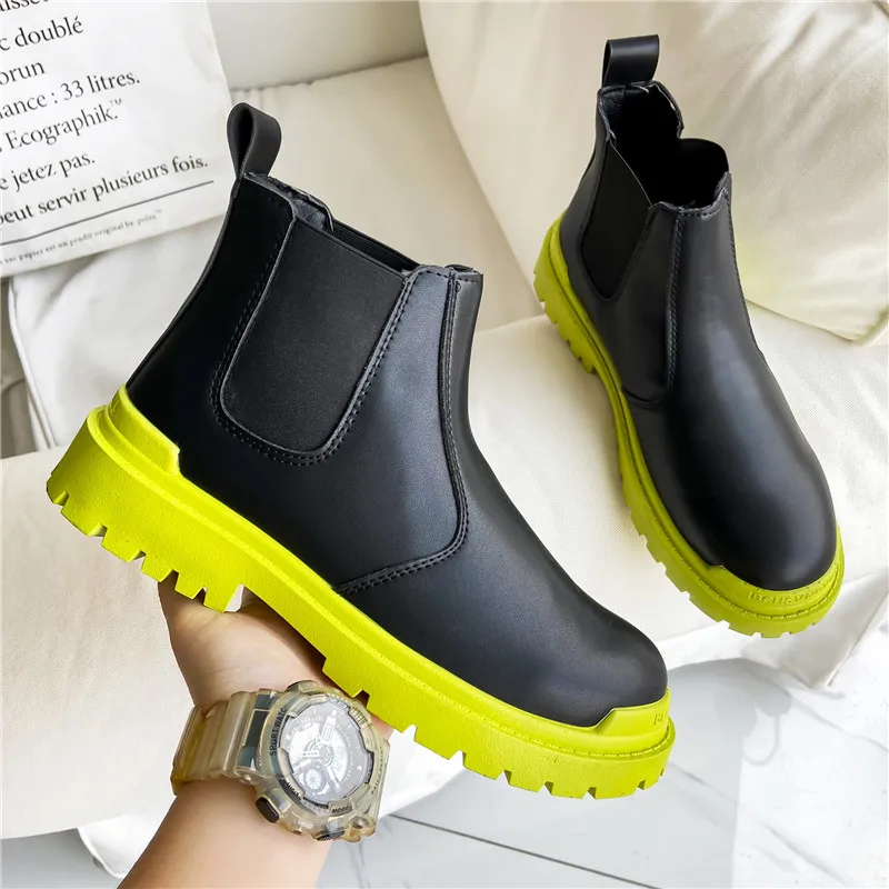 Chelsea Boots Men's Casual Leather Biker Boot High Top Slip-on Popular Trendy All-match Street Fashion Waterproof Anti-wear Shoe