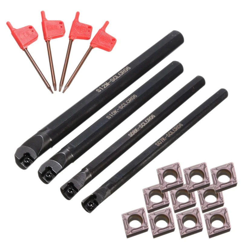 

4 Set Of 7/8/10/12Mm Lathe Boring Bar Turning Tool Holder 10Pcs 0602 Carbide Insert Blades For Lathe Turning Machine