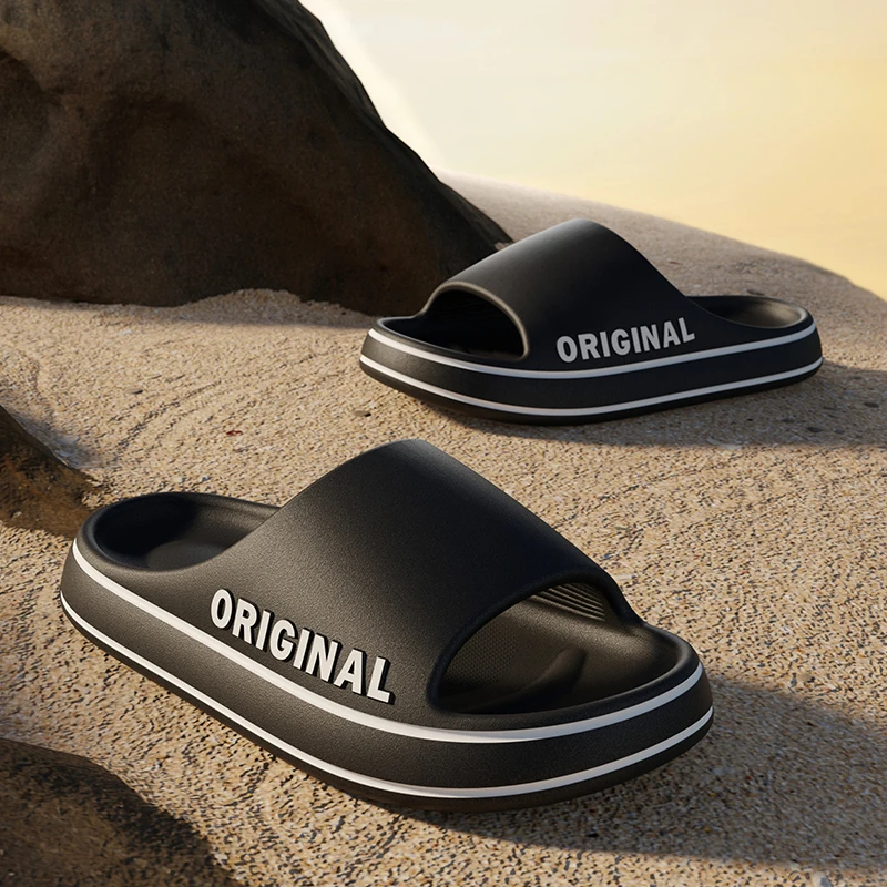 Chinelo Feminino Feslishoet com Letras, Sandália de Praia Cor Sólida, Chinelo Masculino de Sola Grossa para Banheiro Interno Antiderrapante, Sandálias de Verão para Casal