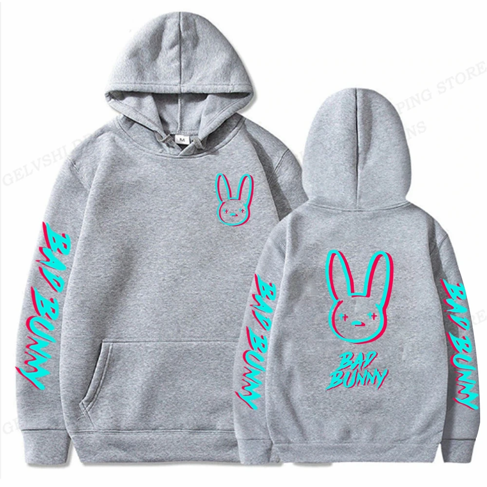 Raper Bad Bunny Rabbit Męska bluza z kapturem Moda damska Prosty sweter z długim rękawem Street Hip Hop Trend Duża bluza unisex