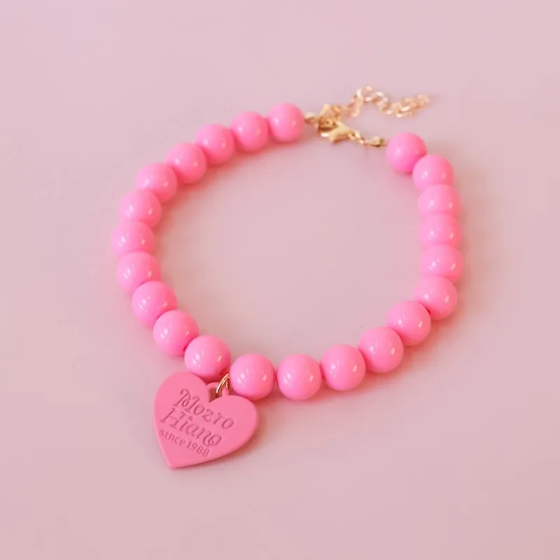 Macarone Heart Pet Dog Necklaces for Chihuahua Bomei Dopamine Colorized Summer Kitten Neck Chain Pearl Solid Pet Accessories