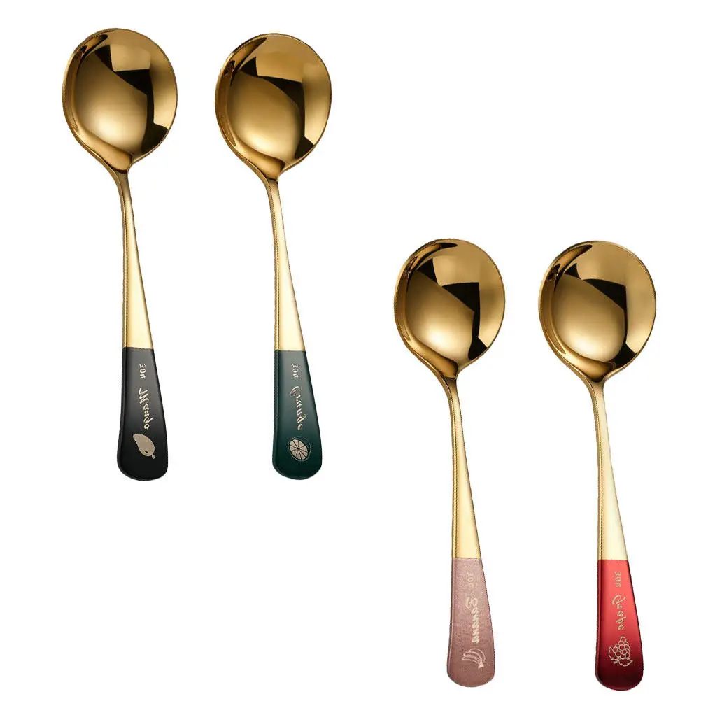 

4Pcs Creative Fruit Pendant Dessert Spoons Stainless Steel Round Head Coffee Spoons for Ice Cream Tea Latte Serving
