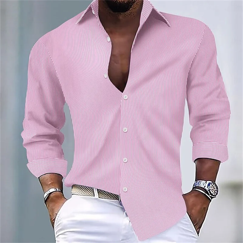 

Men's Shirt Striped Button Shirt Black Pink Long Sleeve Striped Collar Holiday Daily Clothing Clothing Fashion Casual XS-6XL