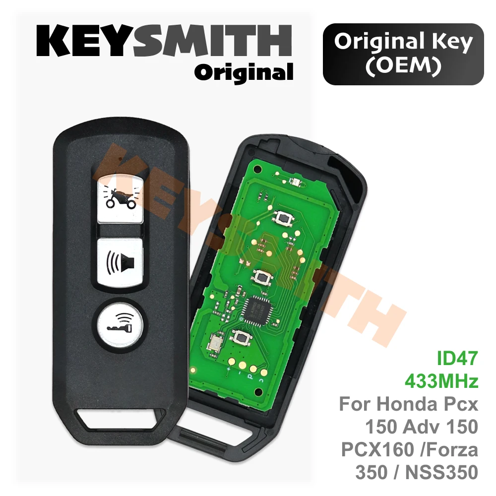 KEYSMITH K77 Motorcycle Smart Key For Honda PCX150 ADV SH150 Complete 433MHz Remote Key Fob ID47 Chip Card