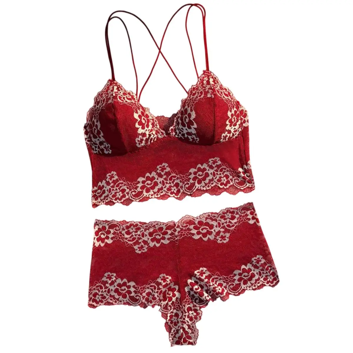 Exquisite Contrasting Floral Lace Close Fitting Mesh, See Through Cross Beautiful Back Suspender, Sexy Lingerie 2-piece Set 2026