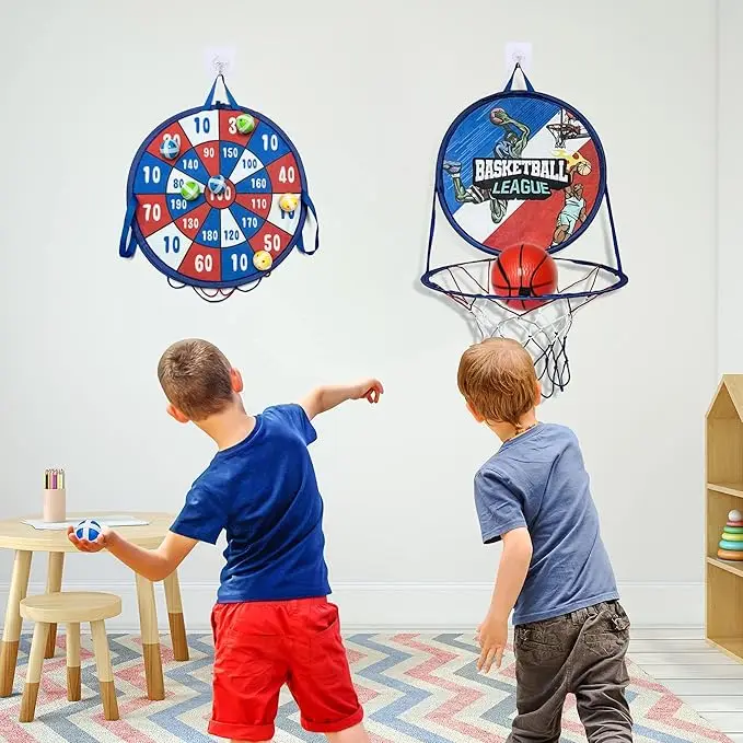 14 Polegada 2-em-1 dardos e basquete, conjunto de basquete cesta de basquete interior, esportes crianças brinquedo ao ar livre,