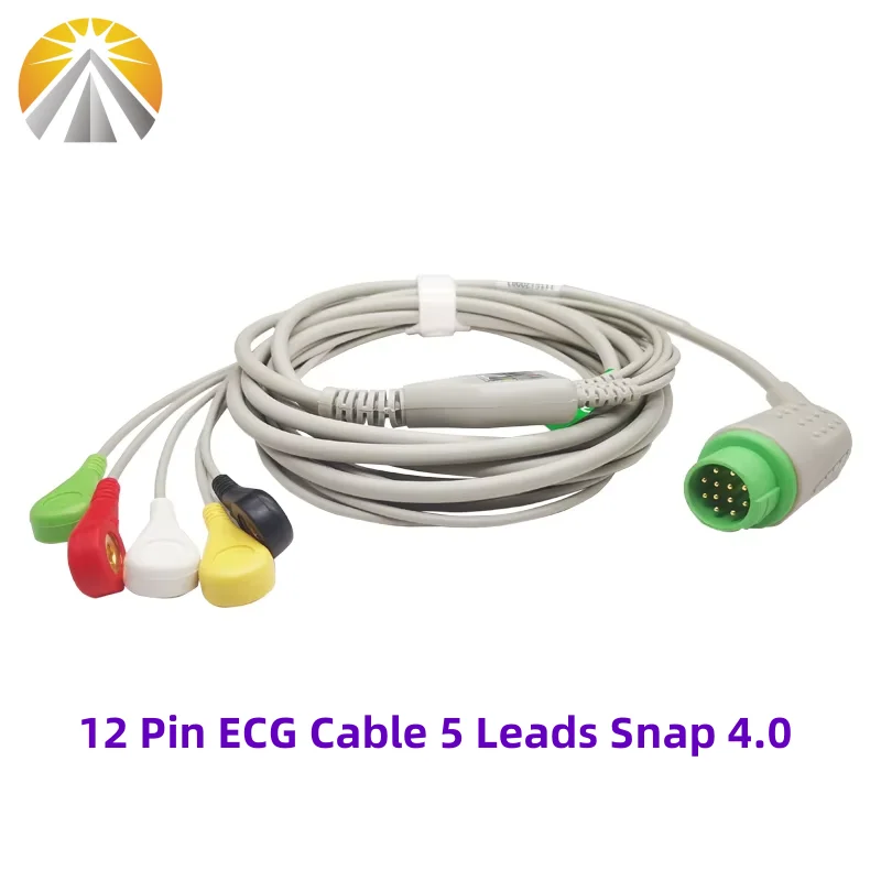 12 Pin ECG Cable One Piece Lead Wires 5 Leads Snap 4.0 IEC for Kontron 7000 7135 KAAT Kolormon Micromon Minimon Supermon Monitor