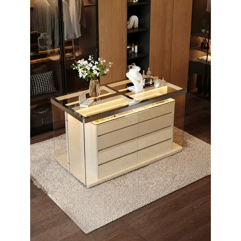 Italian Style Cloakroom Solid Wood Light Luxury Bucket Cabinet Bedroom Jewelry Storage Household Floor Locker Premium Sense