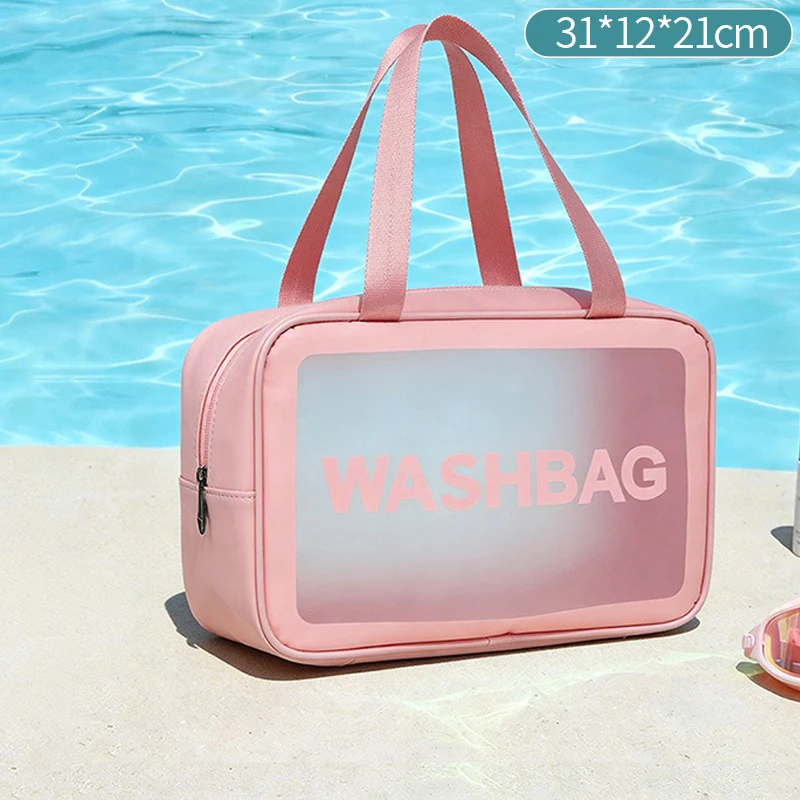 Portable hand-held PU polishing semi-transparent waterproof toiletry storage dust-proof makeup bag