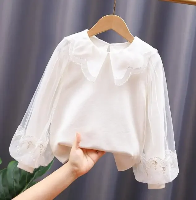 2024 Children Clothes Shirt Girl Spring Autumn Long Sleeve Top Kids Boutique  White Clothes