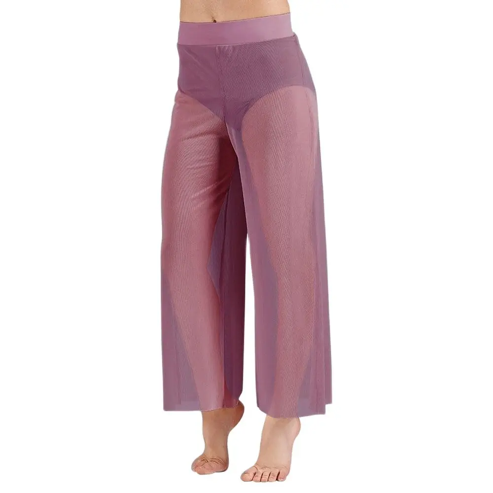 Lyrical Mesh Wide Leg Pants Modern Ballet Dance High Waist Contemporary Palazzo Trousers Classical Dance Costumes Plus Sizes