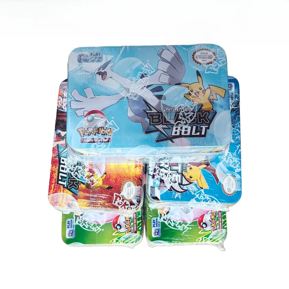 42 stks/1 Doos Pokemon Game Anime Bankkaarten Kinderen Speelgoed Ijzer Metalen Doos Game Battle Carte Trading Collection kaarten Pikachu Doos Geschenken