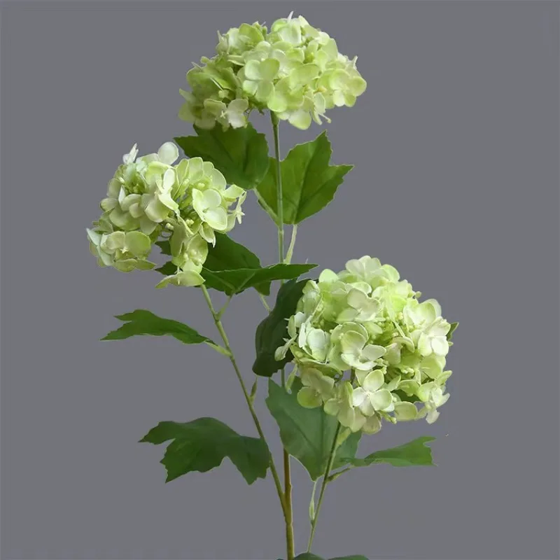 New exquisite 3 heads small Hydrangea branch with green leaves simulation flowers for Wedding home party decoration office hotel