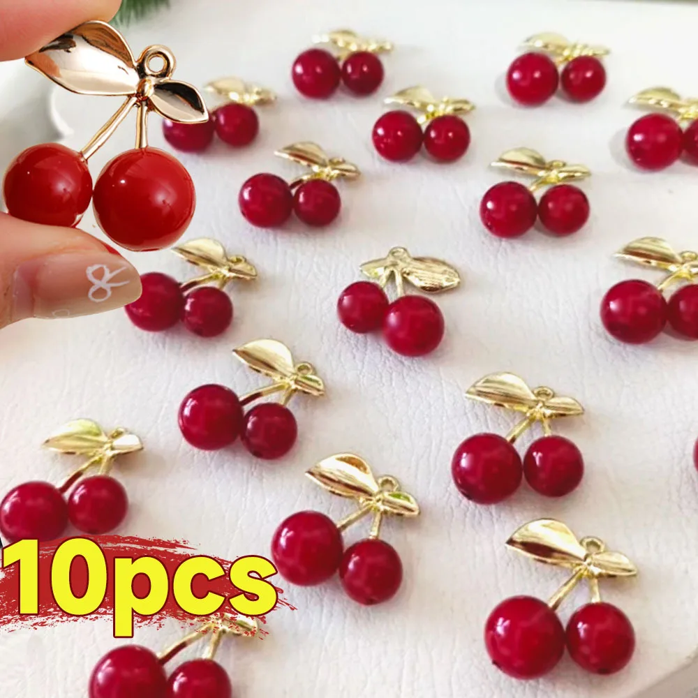 2/10 Uds. Colgante de aleación con forma de fruta de cereza roja bonita para DIY, collar, pulsera, pendientes, accesorios para hacer joyas, 25x28mm