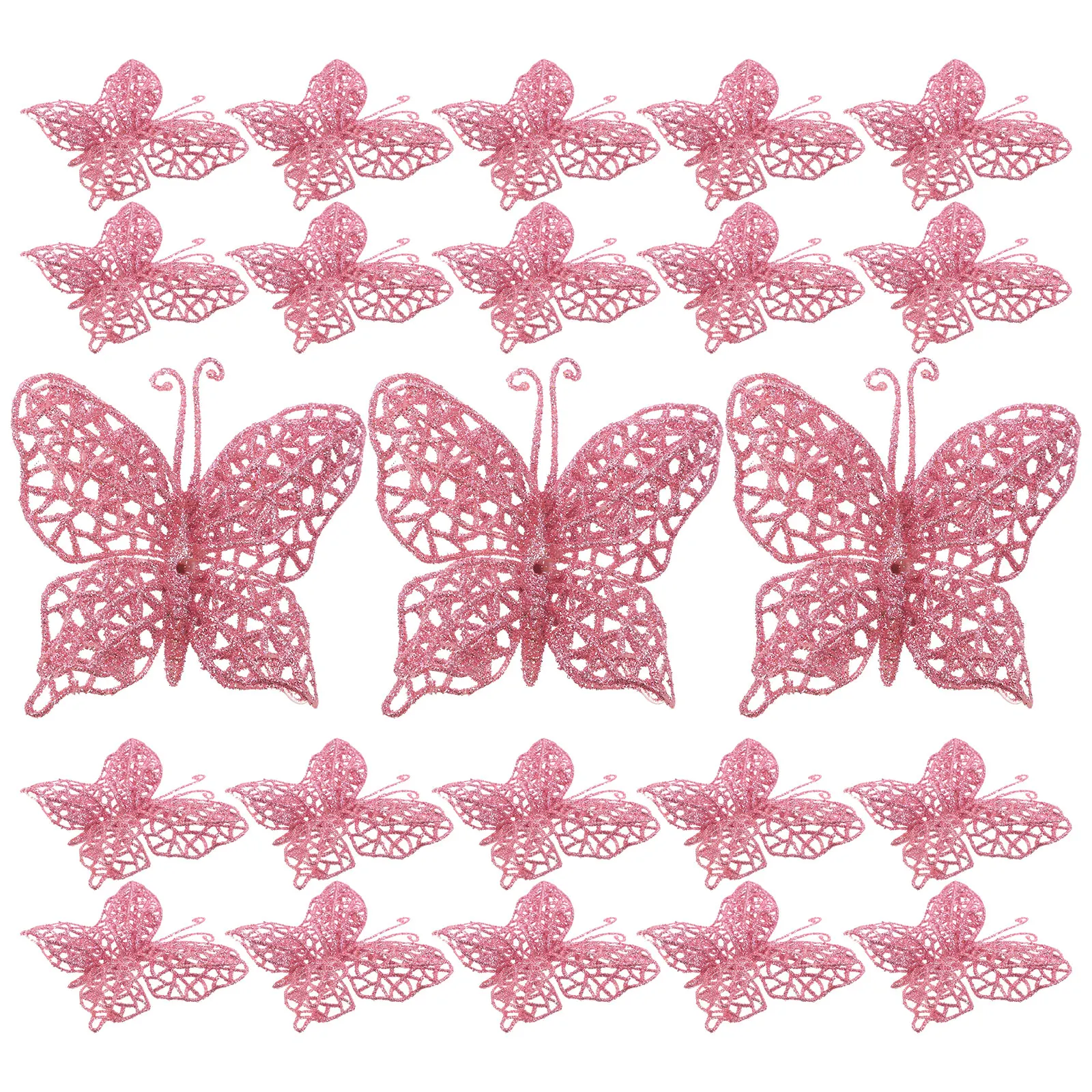 

36pcs Pink Glitter Butterfly Decorations for Christmas Tree Ornaments Wedding Party Cake Topper Hat Fake Scene