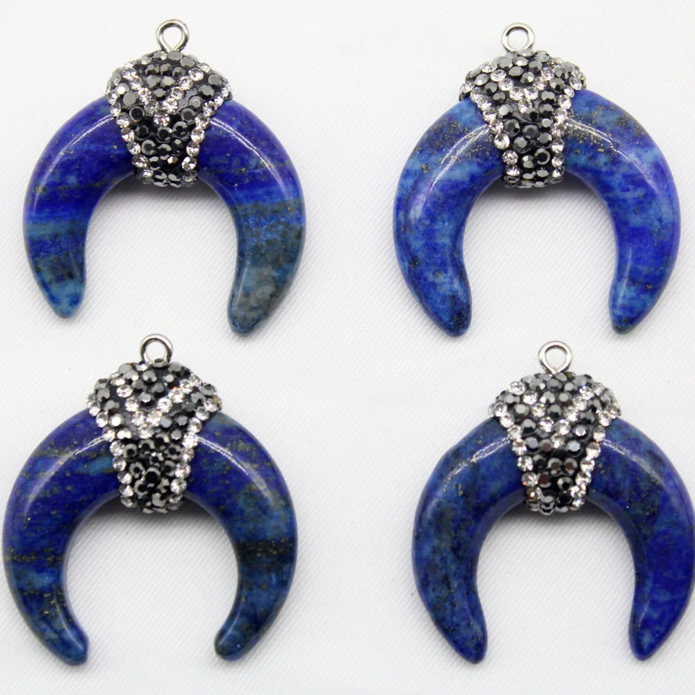 Natural Stone Amazonite Pendant lapis lazuli obsidian Blue Moon Pendants  DIY Make Jewelry Necklace Earring Accessories for Wome