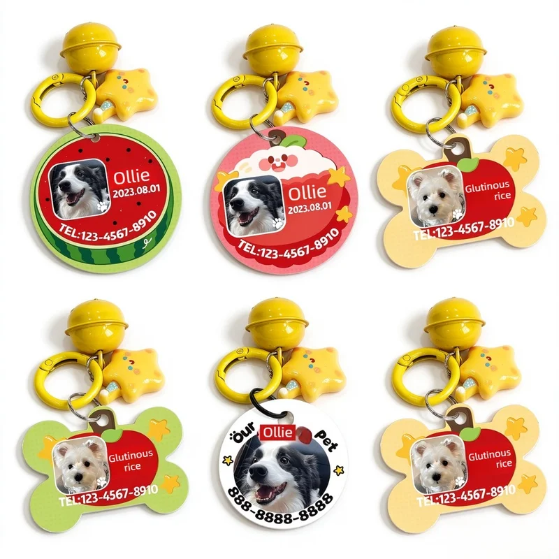 Customized Dog Cat Photos Metal ID Tags Personalized Anti Loss Pet Names Phone Numbers Tags Pendants Pet Supplies Accessories