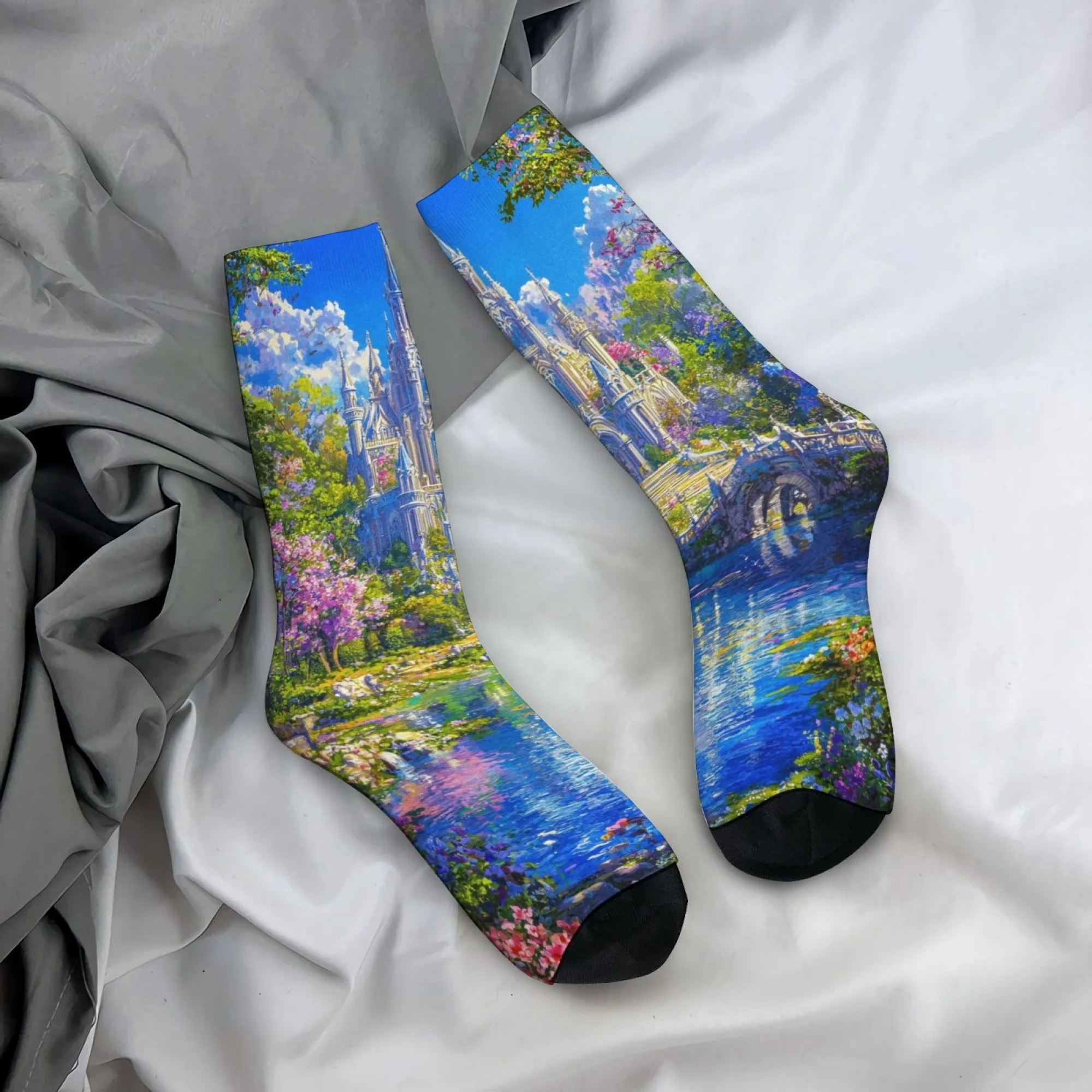 Fairytale Romantic Magic Castle Socks Harajuku Style Casual Fashion Men's Socks Novelty Funny Hip-Hop Happy Socks Party Gift