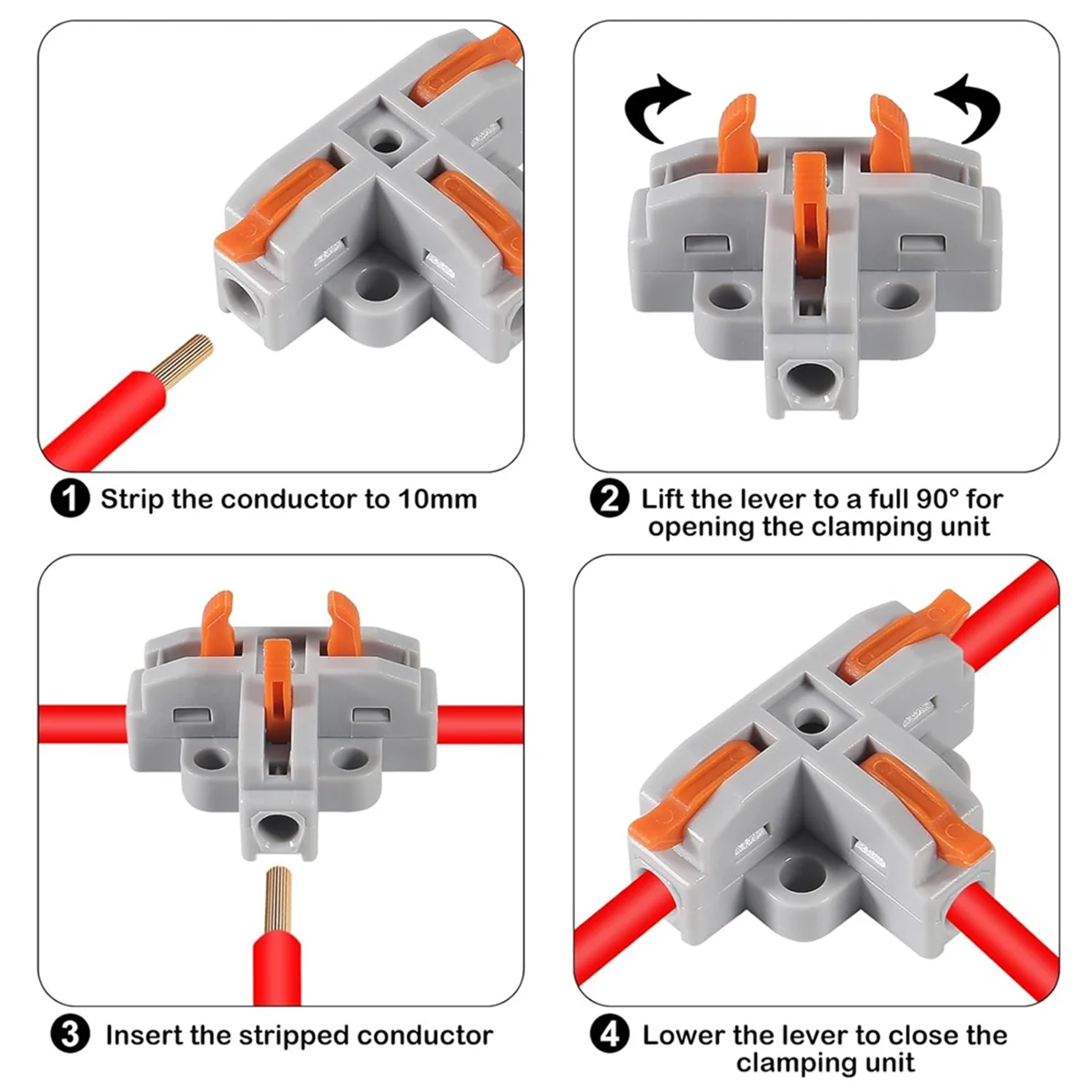A002 10 ชิ้นสายไฟขนาดกะทัดรัดตัวเชื่อมต่อ, T - Shape Lever Nut ขั้วต่อสายไฟ, Quick Splitter 3 Way ตัวเชื่อมต่อไฟฟ้า