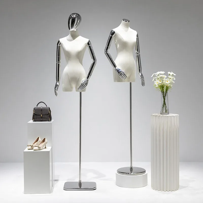 Clothing store high-end electroplated mannequin props female half body window pendant hand model display rack full body