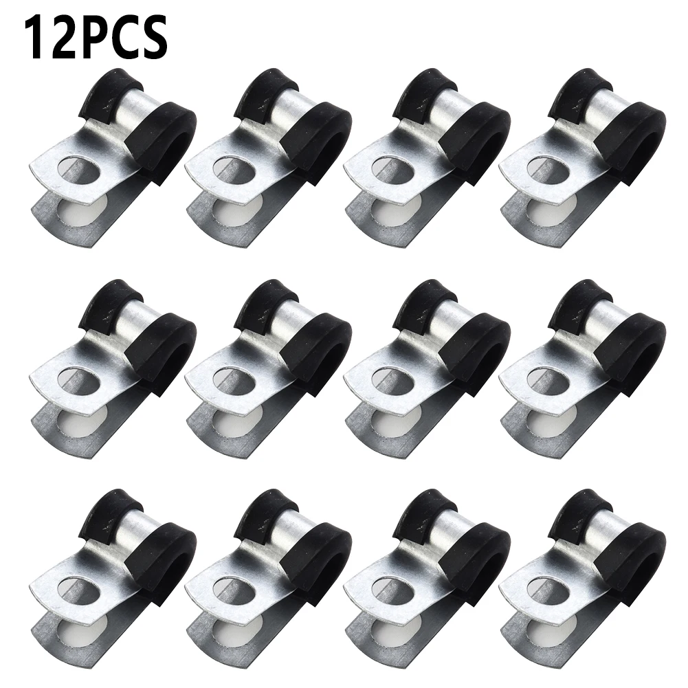 12PCS Brake Pipe Clips Rubber Lined P-Clips 3/16