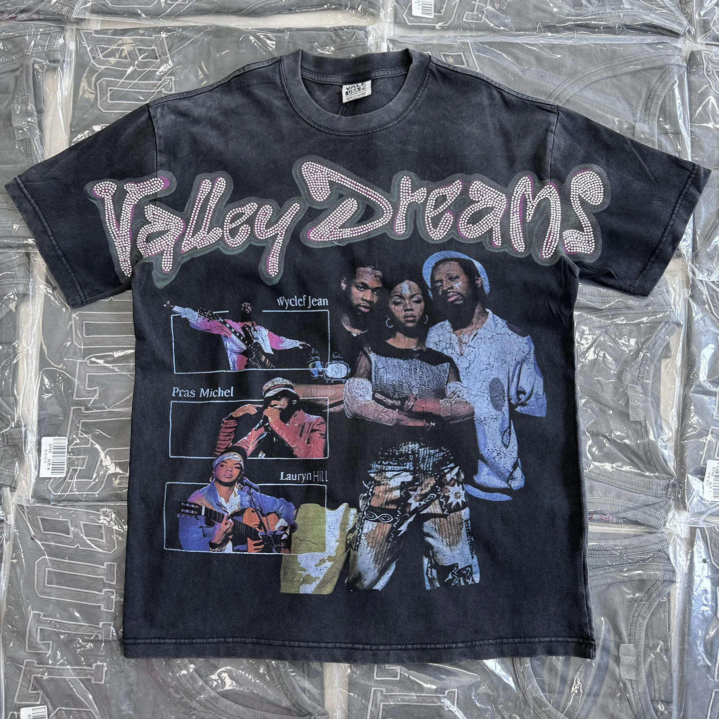 

American High Street Hip Hop Ro Rhinestone Character Print T-irt Vintage Men's Loose Casual ort Sve Top