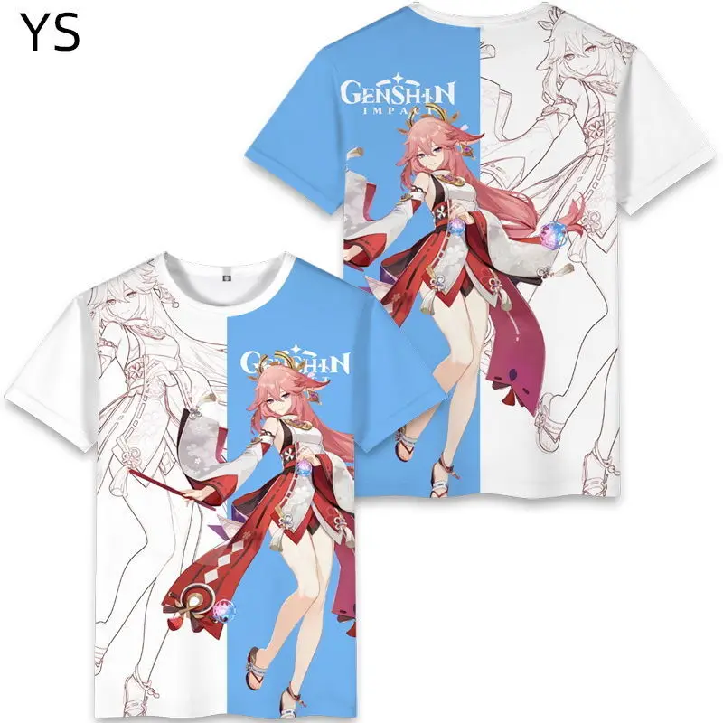 Genshin Impact TShirts Yae MikoT Shirt 3d Print Children's  Kawaii Man Women  Unisex Summer Short Sleeve Oversized T-shirts Tops