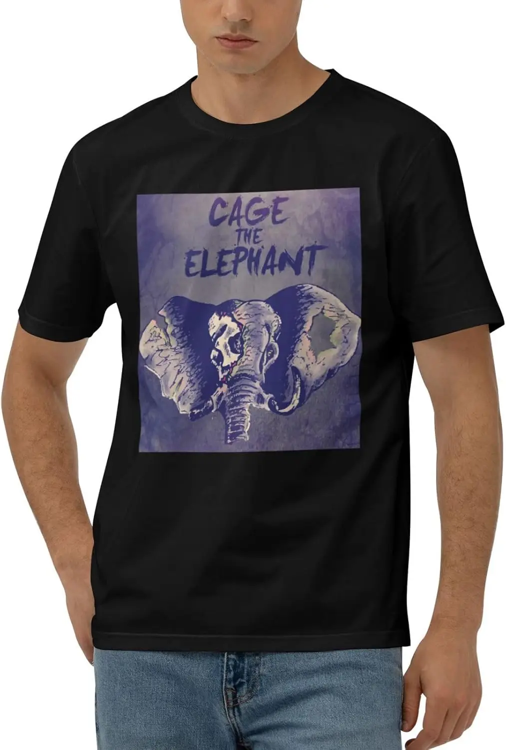 Cage The Music Elephant Shirt for Men Short Sleeve Crew Neck Lightweight Casual T Basic Teetees Tops Black