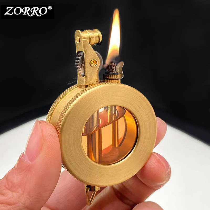 2022 ZORRO New Transparent Layer Warehouse Retro Kerosene Lighter Gift Collection Small and Convenient Original Copper Lighter