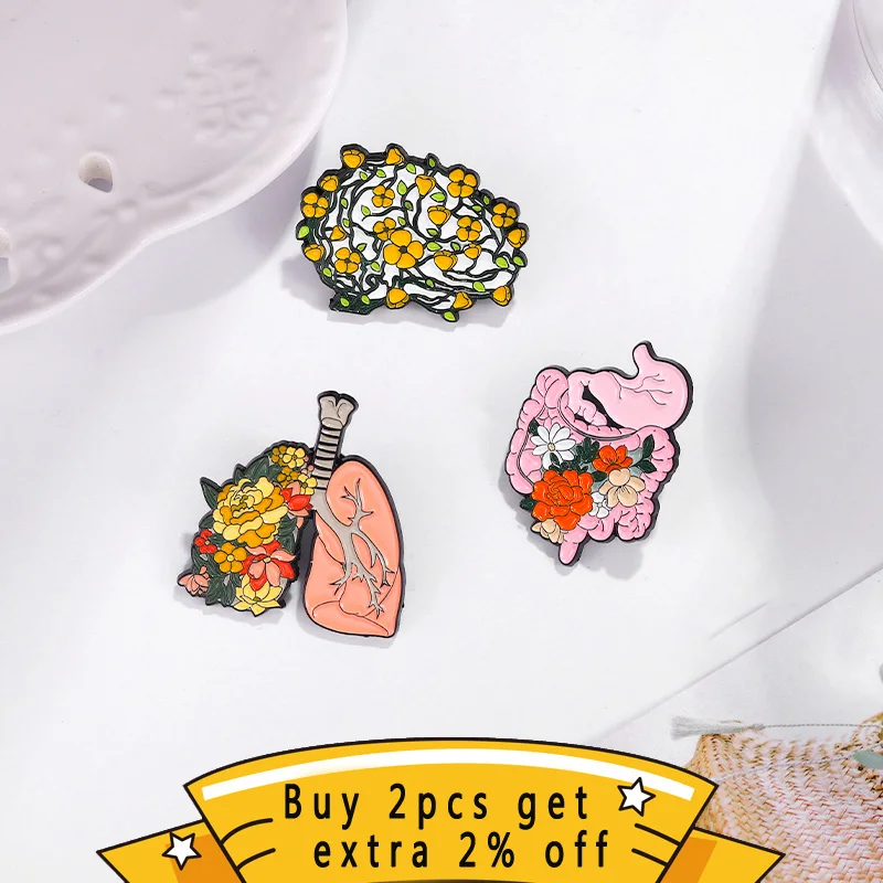Picture 3: Body Organ Brain Flower Brooch Design Sense Niche Metal Badge Pin Accessories Student Gift Bag Pendant Feminism Jewelry Gifts