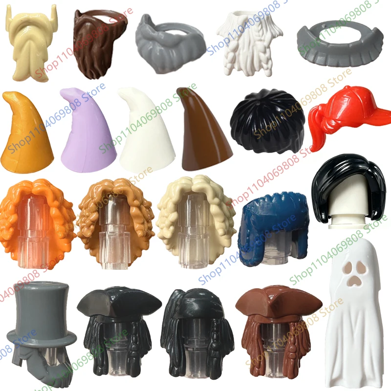 MOC Figure Body Accessory Building Blocks Girl's Curly Hair Scarf Farmer's Hat Tennis Racket Boxing Gloves Trophy Brick Toys N19