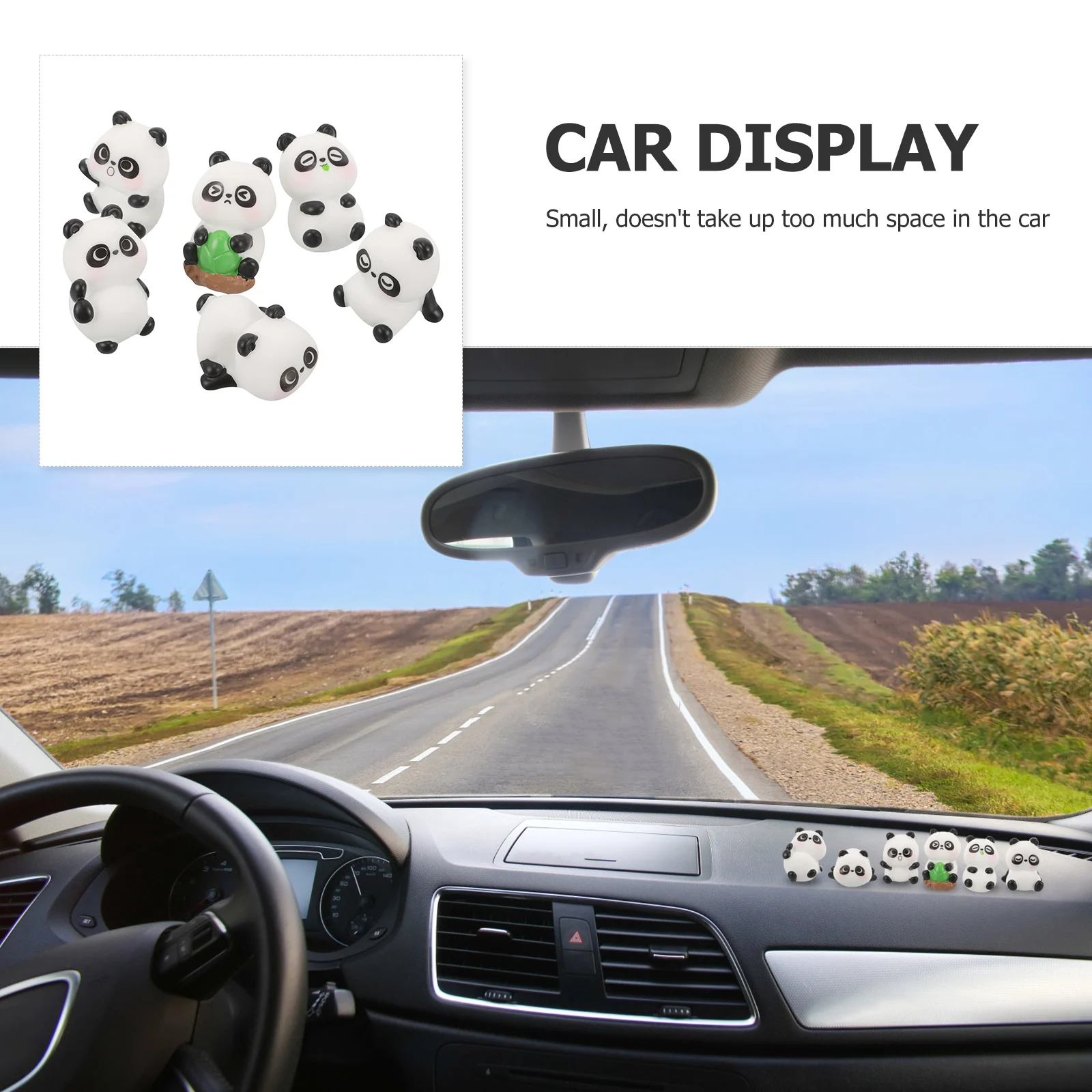 

6pcs Car Decorations Cute Panda Figurines Resin Miniature For Women Car Interior Dashboard Ornament Vehicle Accessories