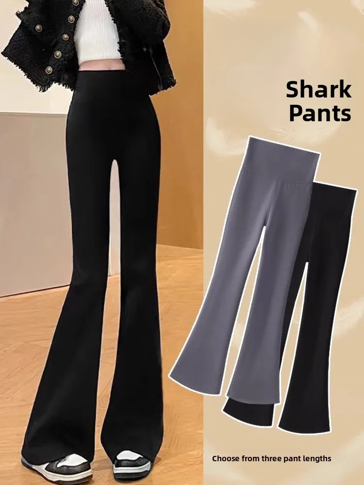 

Брюки из овчины с высокой талией и высокой талией, женские брюки для фитнеса, расклешенные корейские брюки из полиэстера, нейлона и спандекса