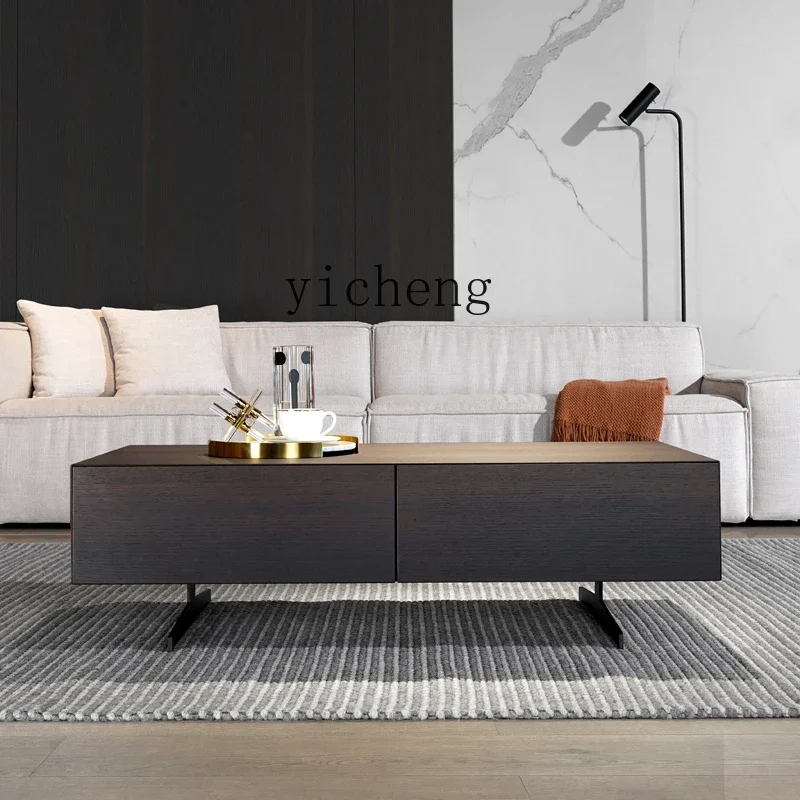L23 Minimalist Smoked Wood Coffee Table TV Cabinet Combination Simple Modern Small Apartment Living Room Furniture