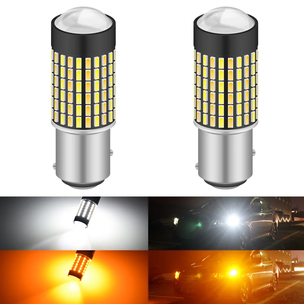 

2Pcs 1157 BAY15D P21/5W LED CANBUS T20 7443 W21W 3157 LED Bulb Dual Color Switchback Car Driving Brake Light Turn Signal Lamp