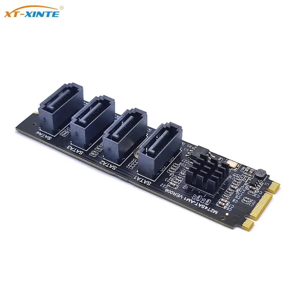 

6Gbps M.2 KEY-M/B PCI-E PCIE 3.0 To 4 Port SATA 3.0 Adapter Card Riser ASM1064 for M.2 NVME 2280 SSD PC Computer Expansion Card