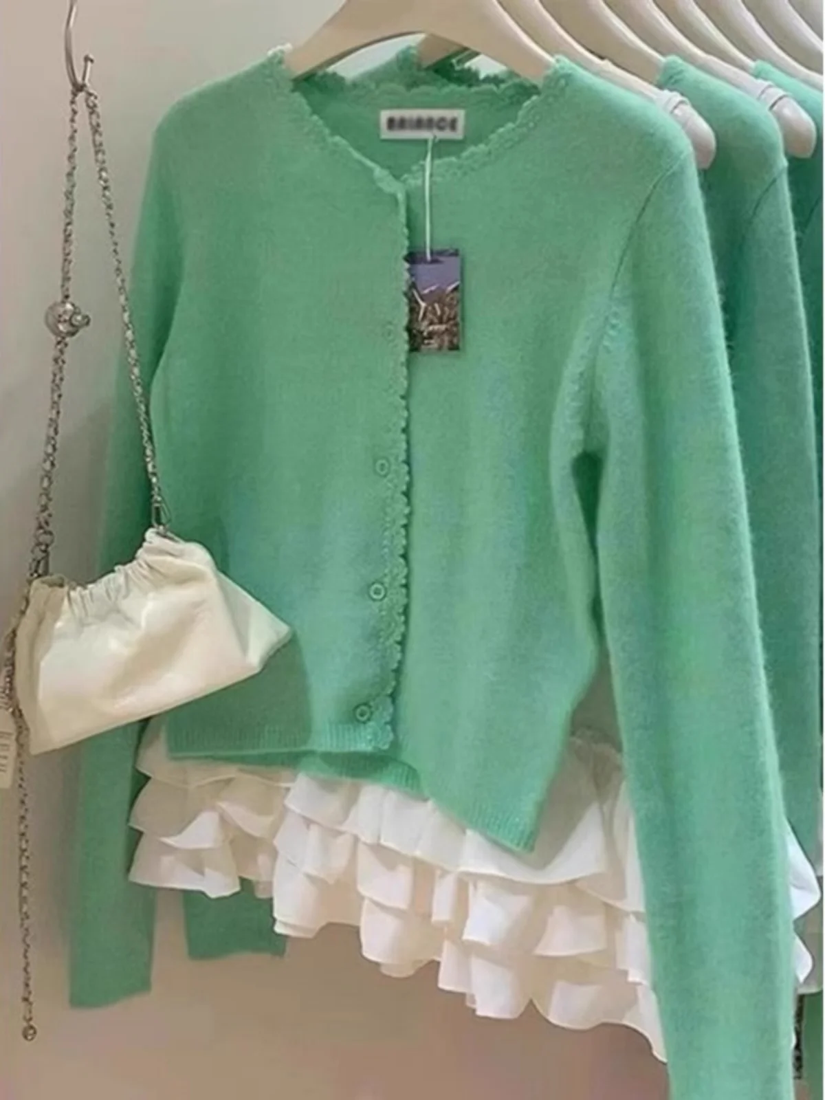 

Ele een Lace Knitted Open Cardigan Women's Early Spring Outerwear Loose Lazy Camere Sweater Jaet Korean Sle