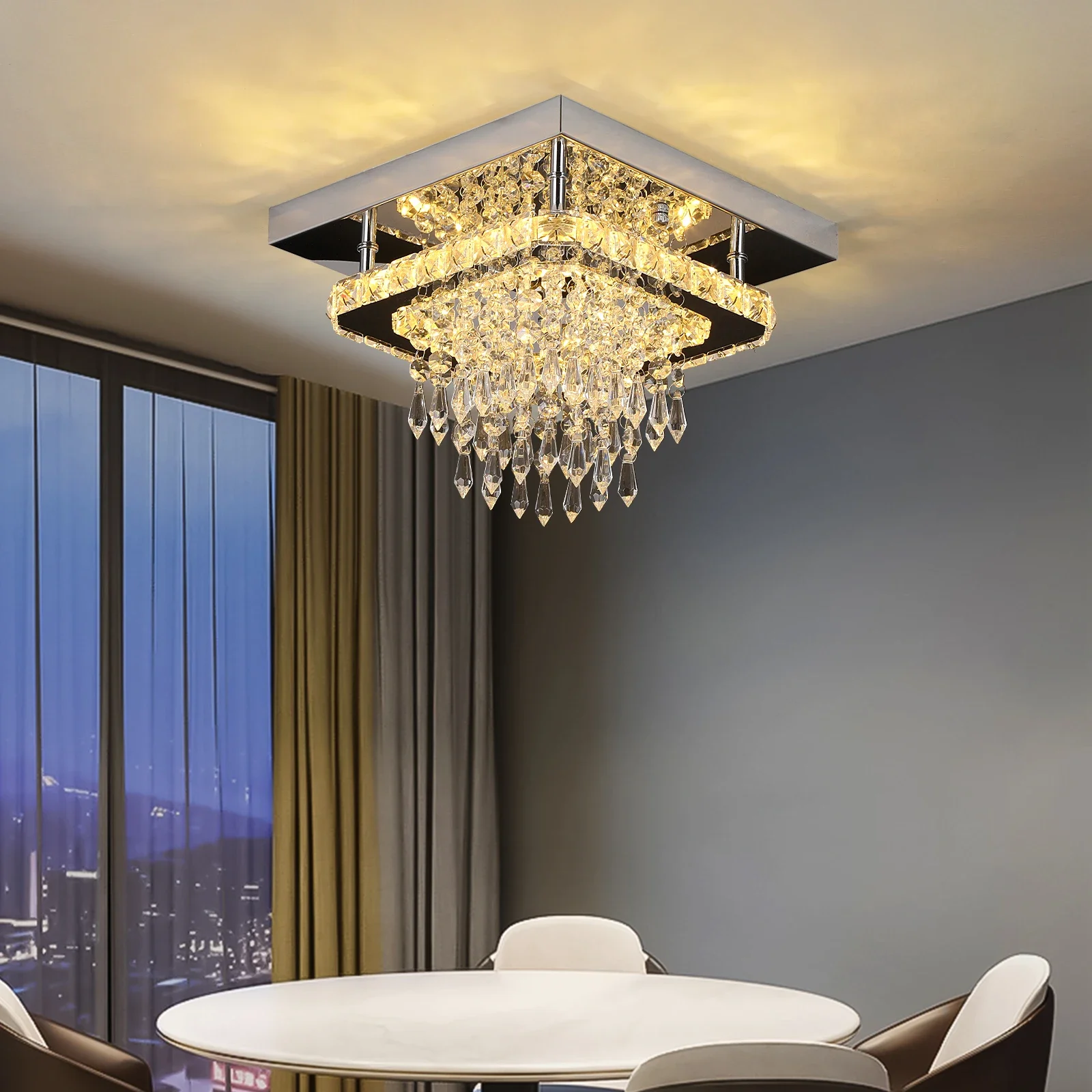 

Modern K9 LED Crystal Ceiling Lamp Smart Chandelier Pendant Light Ring Chrome Plafonier Fixture for Dining Living Room Decor