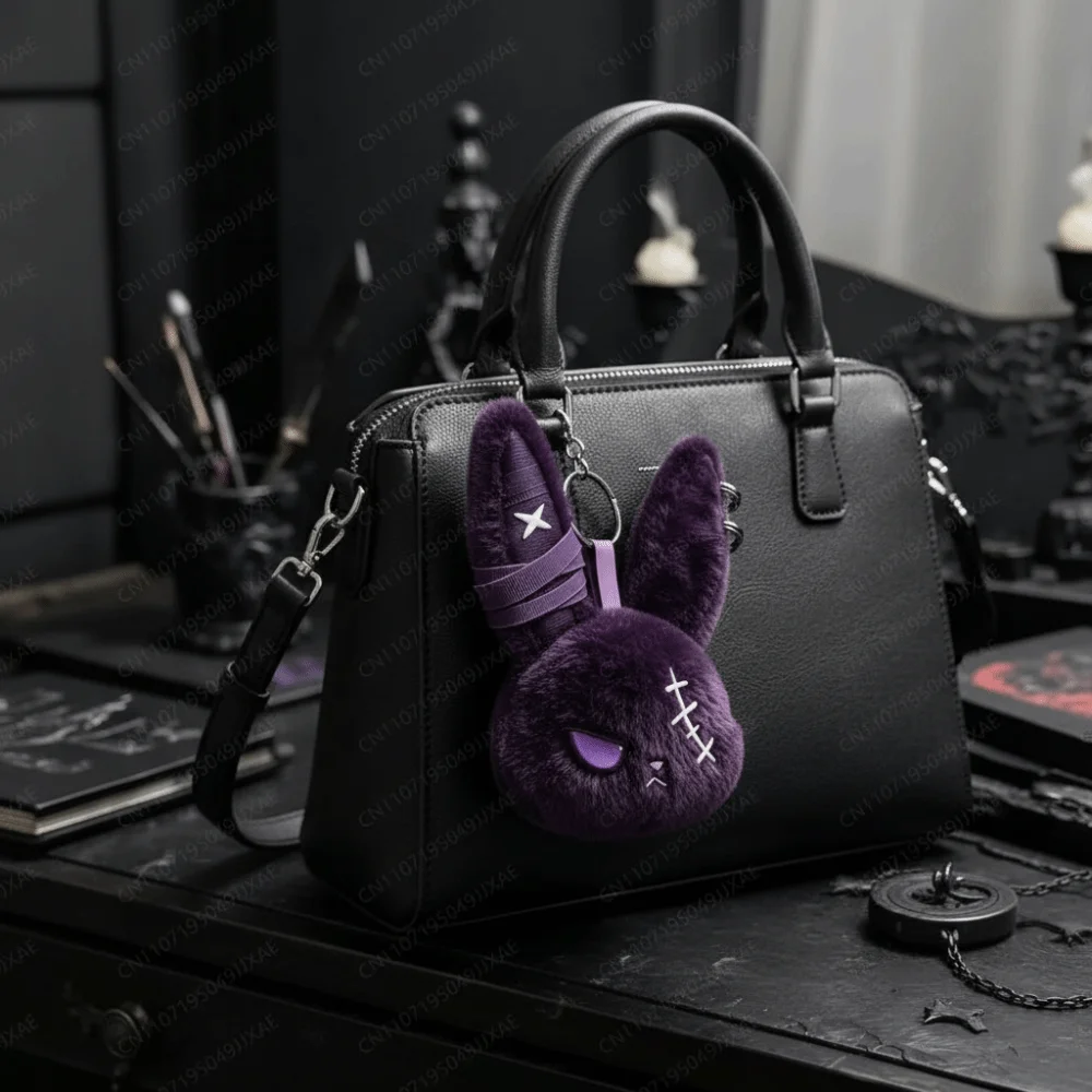 Cute Dark Bunny Gothic Style Cute Design Bunny Keychain Embroidered Skin Friendly Bunny Keyring Daily Carry