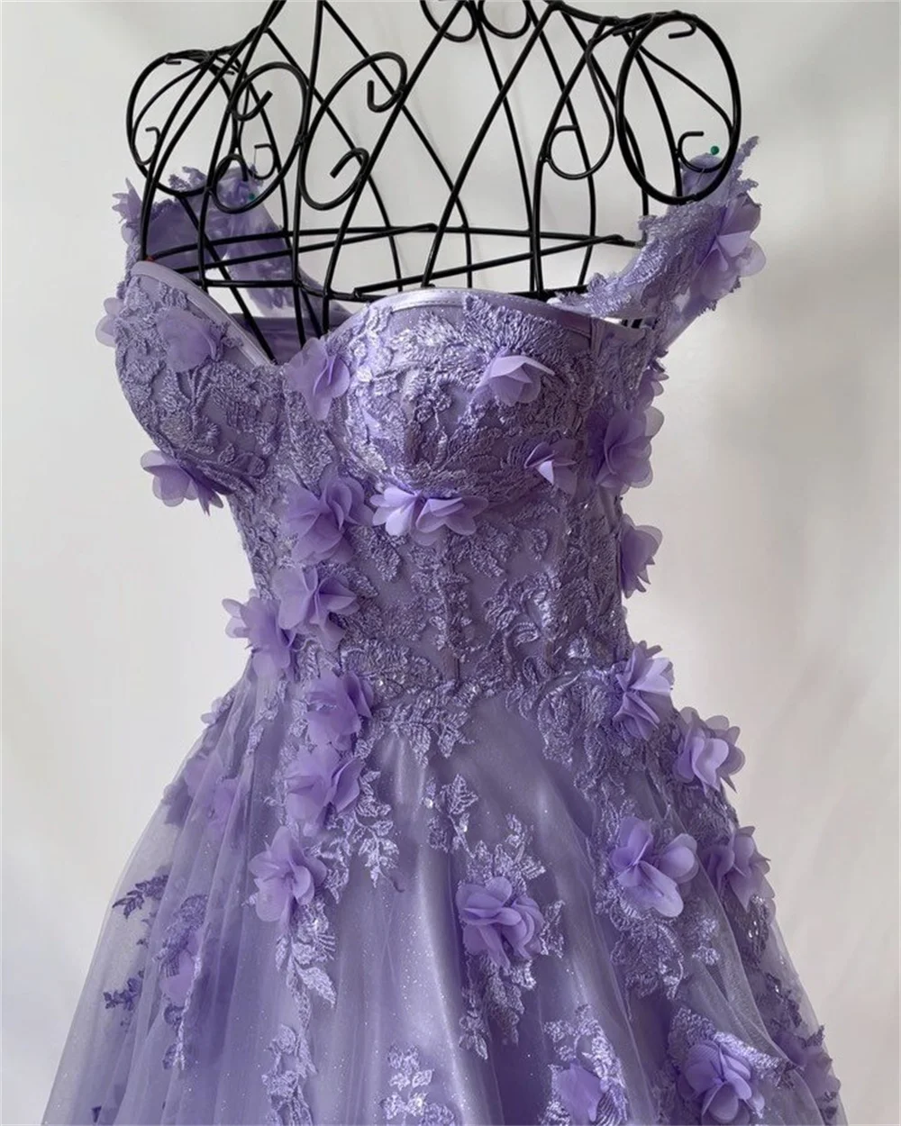 Amanda Princess 3D Flower فساتين مناسبة رسمية Sweet A-line Tulle Evening Dress Purple Prom Dress Handmade Robe De Soirée