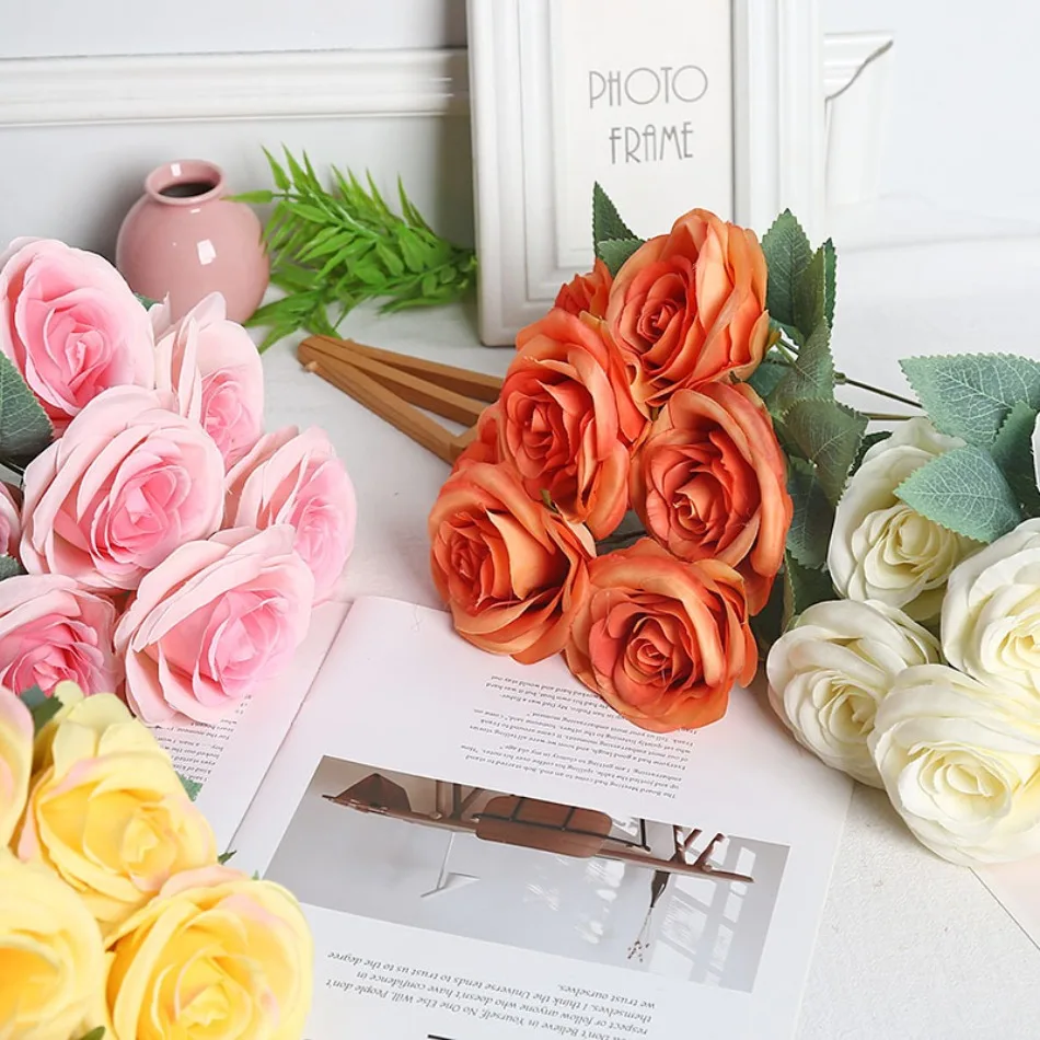 

Simulation flower 7 forks large number of roses French fake flower high-end finished product wedding decoration style