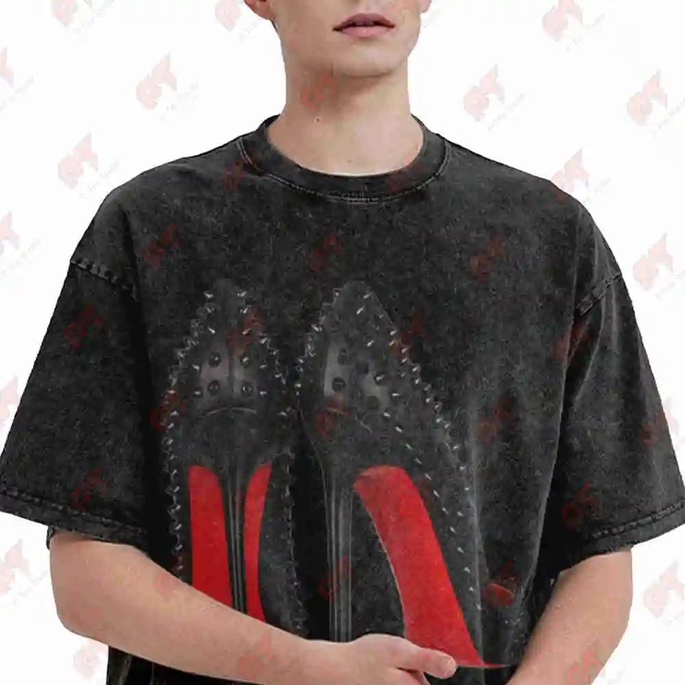 Red High Heels Vintage Washed Tee Pure Cotton T-Shirt