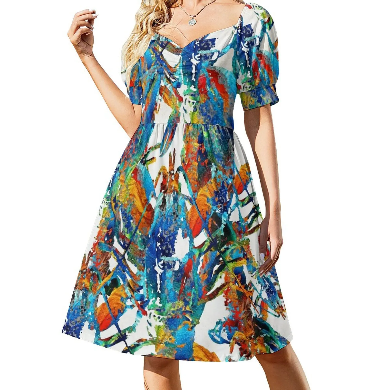 

Colorful Lobster Collage Art - Sharon Cummings Short Sleeved Dress womens dress dresses for women 2025 evening dress